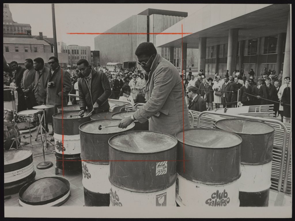 West Indian steel drummers present their tribute to the slain U.S. civil rights leader [Rev. Dr. Martin Luther King, Jr.]